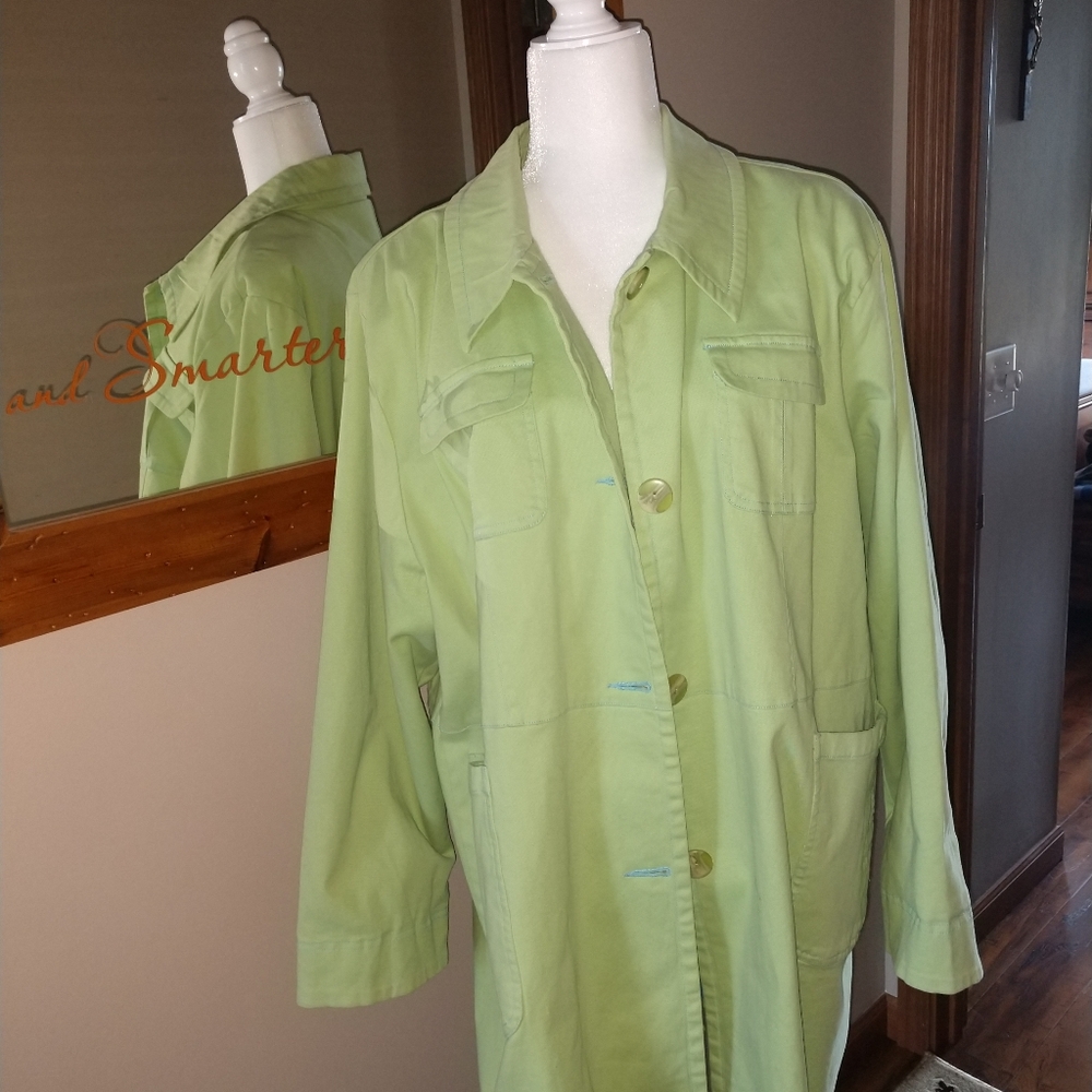 Denim & Co raincoat Large L green turquoise
